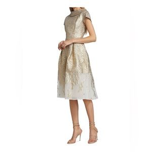 Teri Jon by Rickie Freeman Roll Neck Metallic Jacquard Dress